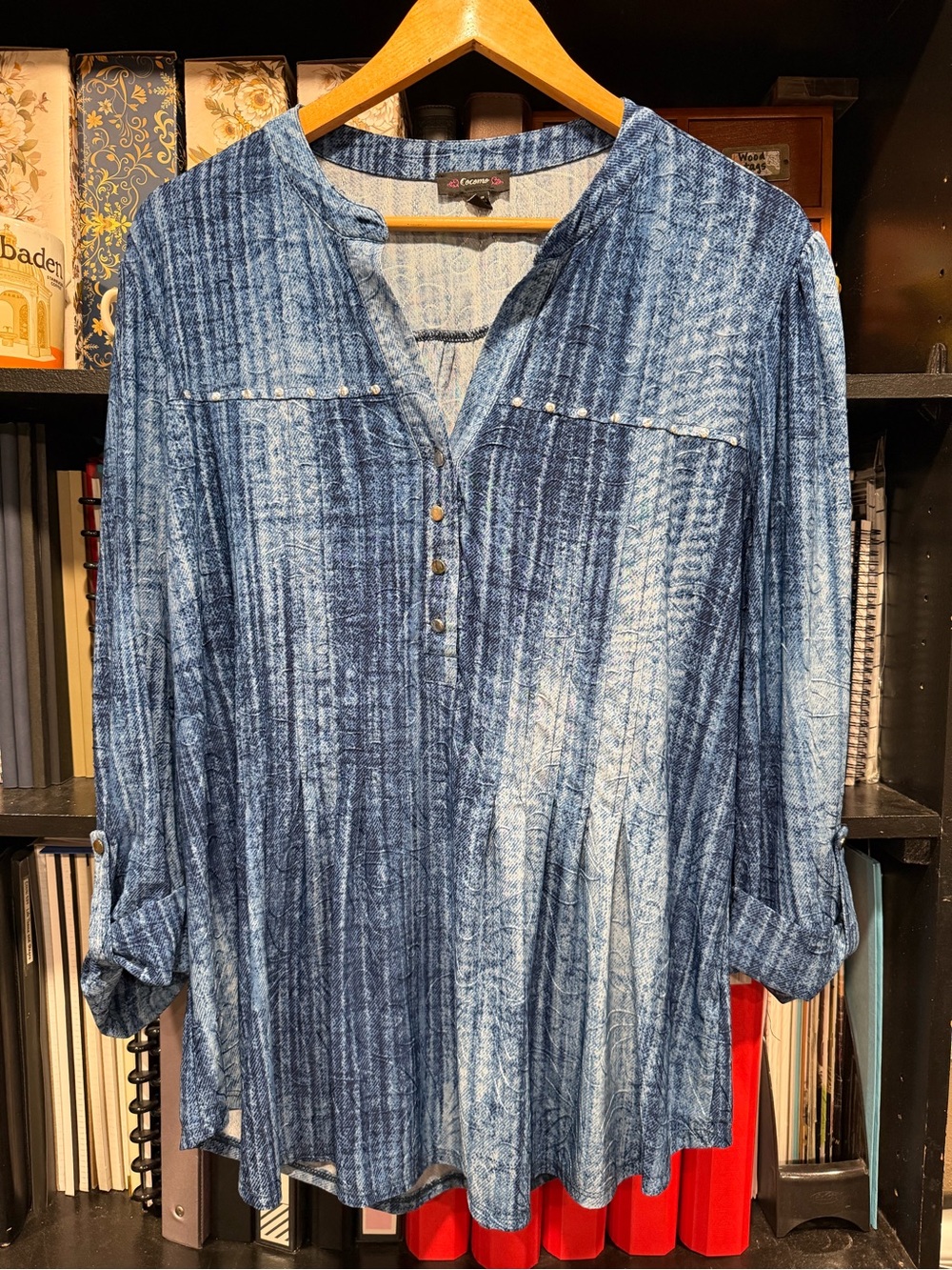 Cocomo Blue Washed Button-Front Tunic with Stud Detail